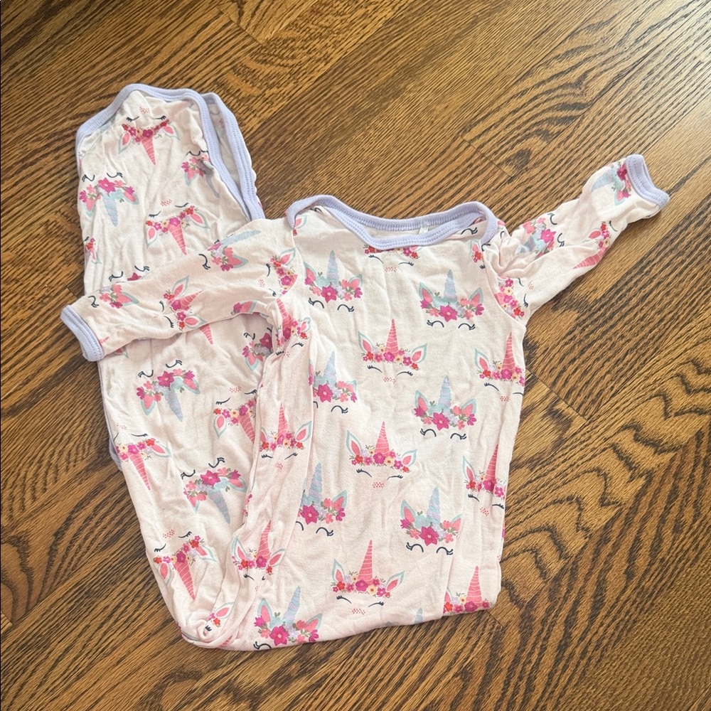 Charming Unicorn Kids Footie in Soft Pink